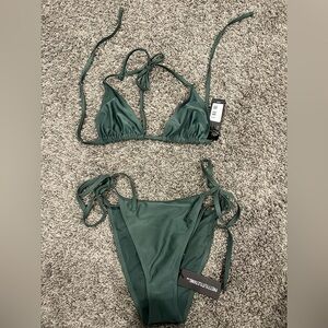 PrettyLittleThing Green Ruched Bikini Set